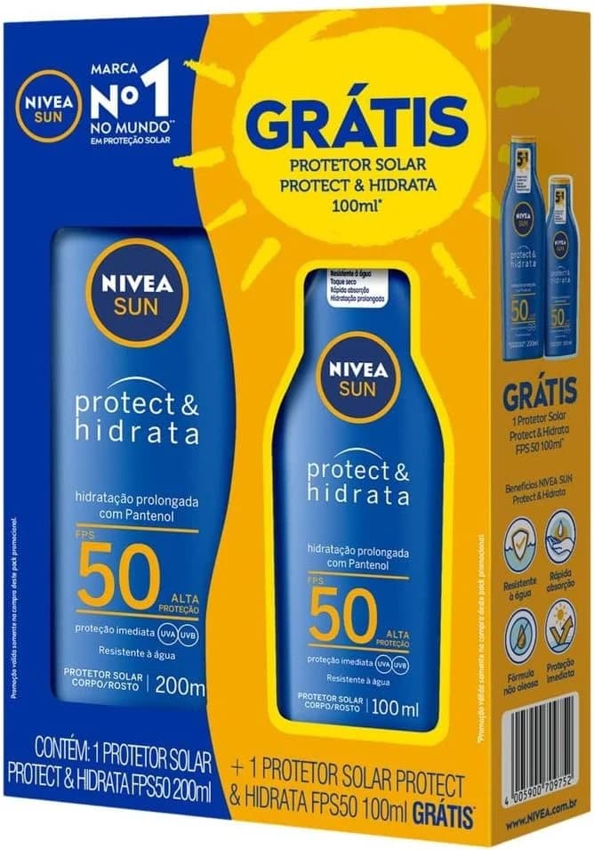 NIVEA Kit SUN Protetor Solar Protect & Hidrata FPS50 200ml + Protetor Solar Protect & Hidrata FPS50 100ml