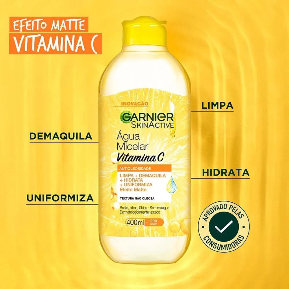 Garnier SkinActive, Água Micelar Antioleosidade com Vitamina C, 400ml